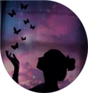 📸 silhouette, butterfly, night, stars, woman, profile, fantasy, purple telegram sticker