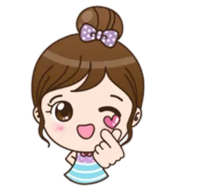 ❣ Desenho animado, Garota, Bonito, Coração, Coração com os dedos telegram sticker