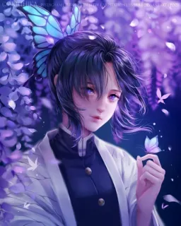 🖤 Shinobu Kocho Demon Slayer Аниме, Клинок, рассекающий демонов, Бабочка, Шинобу Кочо, Фиолетовый, Глициния whatsapp sticker