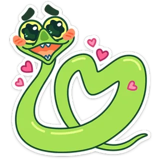 😍 蛇, 卡通, 爱, 心, 可爱, 动物, 绿色, 眼睛 whatsapp sticker