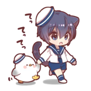 🍓 ??? Anime, Kawaii, Chibi, Menino gato, Pontos de interrogação, Patinho, Roupa de marinheiro telegram sticker