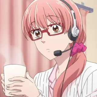 ☕ Anime, Femme, Casque, Boisson, Lunettes, Cheveux roses telegram sticker