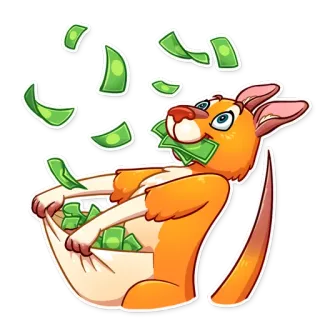 🤑 kanguru, uang, kekayaan, mata uang, hewan, kartun, dolar whatsapp sticker