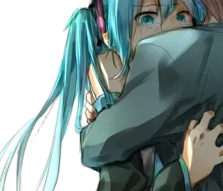 😭 Hatsune Miku 애니메이션, 보컬로이드, 슬픈, 우는, 포옹 whatsapp sticker