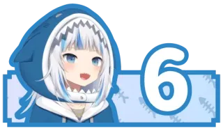 6️⃣ Gawr Gura 6 Anime, Squalo, VTuber, Gawr Gura, Cartone animato, Carino, Numero telegram sticker