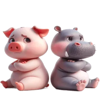 😤 cerdo, hipopótamo, dibujos animados, animales, pegatina, lindo telegram sticker