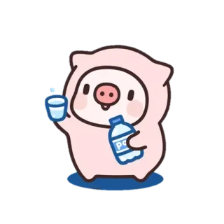 💧 豚, かわいい, カワイイ, 水, 飲み物, ボトル, 漫画 telegram sticker
