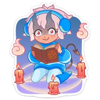 😈 démon, magie, livre, bougie, occulte, fantaisie whatsapp sticker