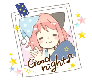 ☺️ Good night good night, sleep, stars, cute, cat ears, anime whatsapp sticker
