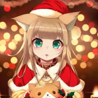 🍨 Anime, Natale, Catgirl, Carino, Babbo Natale, Festivo whatsapp sticker