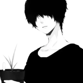 🚬 Anime, Chłopak, Roślina, Monochromatyczny, Wnętrze, Portret telegram sticker