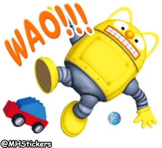 😲 WAO!!! หุ่นยนต์, การ์ตูน, ของเล่น, เครื่องหมายตกใจ telegram sticker
