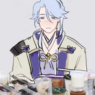 🧋 Kamisato Ayato Genshin Impact Animé, Jeu vidéo, Personnage, Boissons, Mignon, Fanart telegram sticker