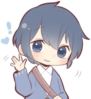 👋 Аниме, Мультфильм, Мальчик, Милый, Приветствие, Машет, Чиби telegram sticker