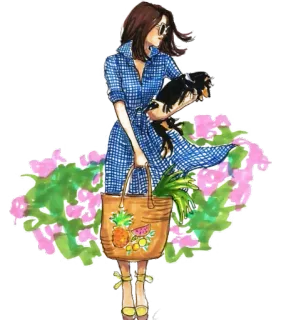 🛍 femme, chien, mode, illustration, été, style, fleurs, ananas telegram sticker