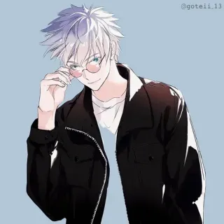 💠 Anime, Masculino, Gafas, Personaje, Pelo blanco, Chaqueta whatsapp sticker