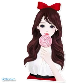 🍭 @afavoice naklejka, dziewczyna, lizak, słodki, czerwona kokarda, słodkie telegram sticker