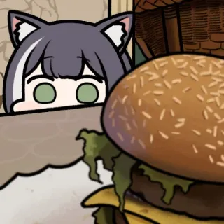 🍔 Anime, Ragazza gatto, Hamburger, Cibo, Carino, Cartone animato telegram sticker
