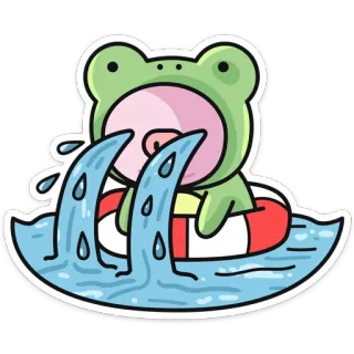 😔 rã, desenho animado, natação, piscina, verão, água, fofo telegram sticker