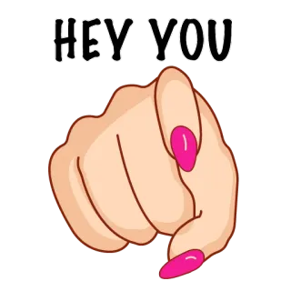 👈 HEY YOU ชี้, ทักทาย, ท่าทางมือ, เล็บสีชมพู telegram sticker