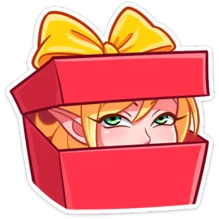 😌 эльф, подарок, коробка, презент, мультфильм, фэнтези telegram sticker