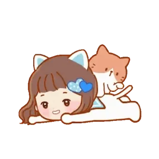 🐈 猫, 女孩, 可爱, 卡哇伊, Q版, 卡通, 动漫 whatsapp sticker