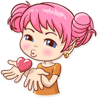 😘 Desenho animado, Menina, Coração, Amor, Fofo, Beijo telegram sticker