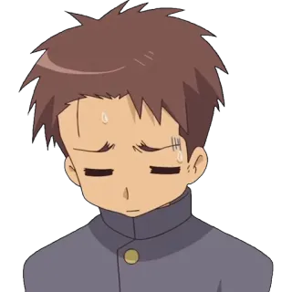 😔 Аниме, Парень, Пот, Выражение лица, Нервный, Озабоченный telegram sticker