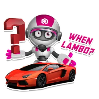🚘 WHEN LAMBO? robot, car, lamborghini, question, luxury car, meme, crypto, cryptocurrency whatsapp sticker