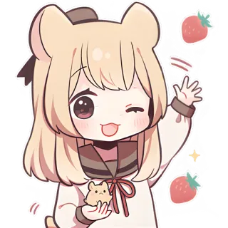 😉 귀여운, 카와이, 애니메이션, 곰, 딸기, 만화 telegram sticker