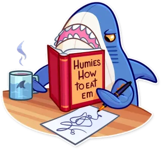 😠 Humies How to Eat em requin, lecture, livre, drôle, dessin animé, humour telegram sticker