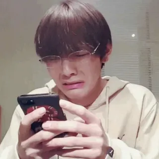 🍪 person, reaction, expression, upset, phone, glasses whatsapp sticker