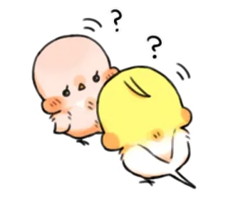 ❓ points d'interrogation, mignon, chibi, deux personnages, personnage pêche, personnage jaune telegram sticker