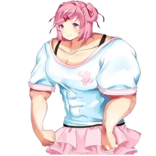 💪 Natsuki anime, muscular, pink, girl, strong, manga telegram sticker