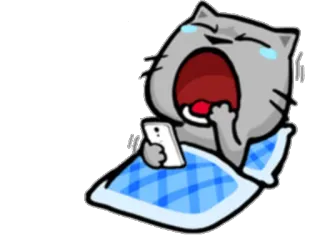 😪 Katze, schläfrig, weinend, Telefon, Bett, Cartoon, Tier, Meme telegram sticker