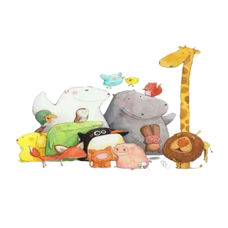 🐖 animales, mono, ilustración, acuarela, dibujos animados telegram sticker