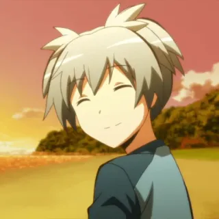 😊 Nagisa Shiota Assassination Classroom anime, smiling, sunset, boy, cute, beach, happy telegram sticker