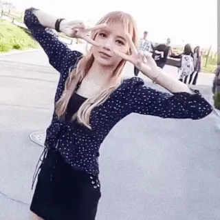 ✌️ peace sign, pose, woman, blond, girl, outdoors telegram sticker