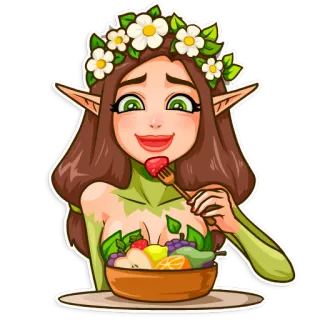 🍎 elf, fruit, fantasy, nature, woman, fairy, flowers, eating telegram sticker