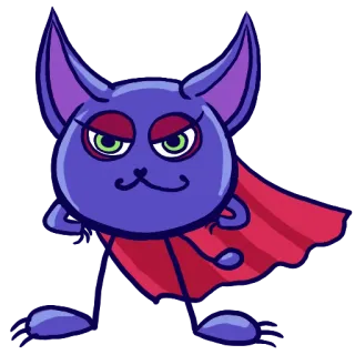 😎 morcego, super-herói, desenho animado, animal, roxo, capa, herói, mascote telegram sticker