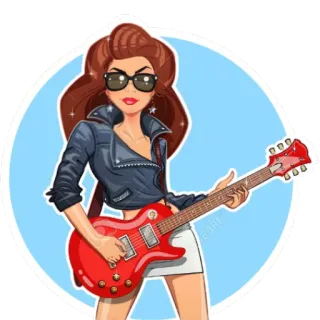 🎸 mulher, guitarra, rock, música, músico, óculos de sol, desenho animado telegram sticker