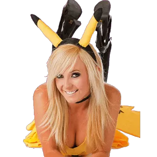 😁 Pikachu Pokemon Cosplay, Femme, Mignon, Pikachu, Pokémon, Jaune, Blonde, Anime telegram sticker