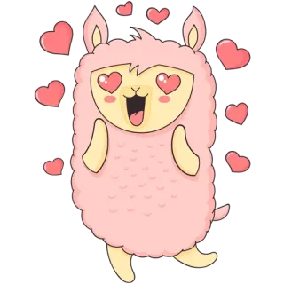 😍 lama, amour, coeurs, mignon, animal, dessin animé, rose, kawaii telegram sticker