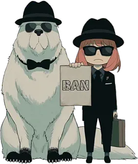 ❌ BAN anime, dog, ban, suit, fedora, sunglasses telegram sticker