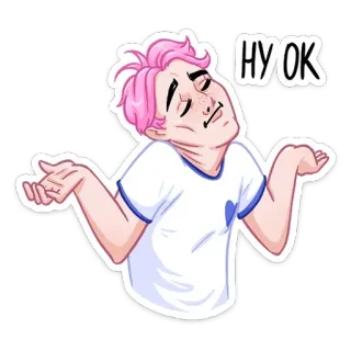 🤷‍♂️ НУ ОК schulterzucken, person, cartoon, pinke haare, ok telegram sticker