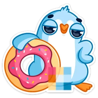 😏 pingouin, donut, mignon, kawaii, dessin animé whatsapp sticker