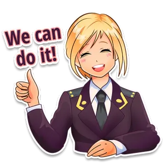 👍 We can do it!! donna, cartone animato, motivazione, positivo, uniforme, ufficiale, pollice in su whatsapp sticker