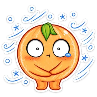 🥶 orange, fruit, dessin animé, pleurer, froid, hiver, autocollant, emoji telegram sticker