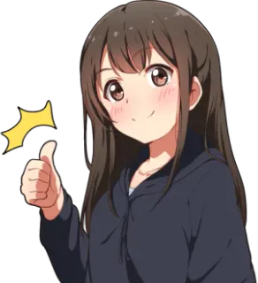 👍 Anime, Mädchen, Daumen hoch, Positiv, Illustration, Cartoon whatsapp sticker