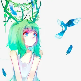 💿 アニメ, 女の子, 青い鳥, イラスト, かわいい, 緑髪, 可愛い telegram sticker